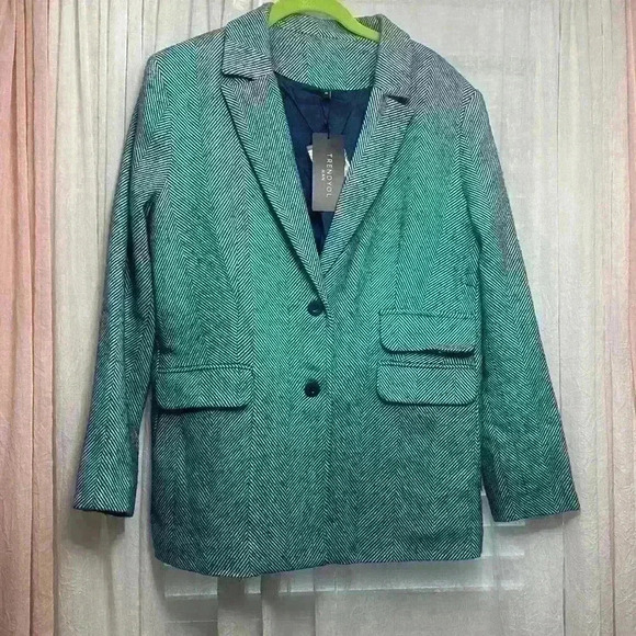 NWT Trendyol Blue Herringbone Tweed Blazer Sz 8 Item#20 - Picture 8 of 14